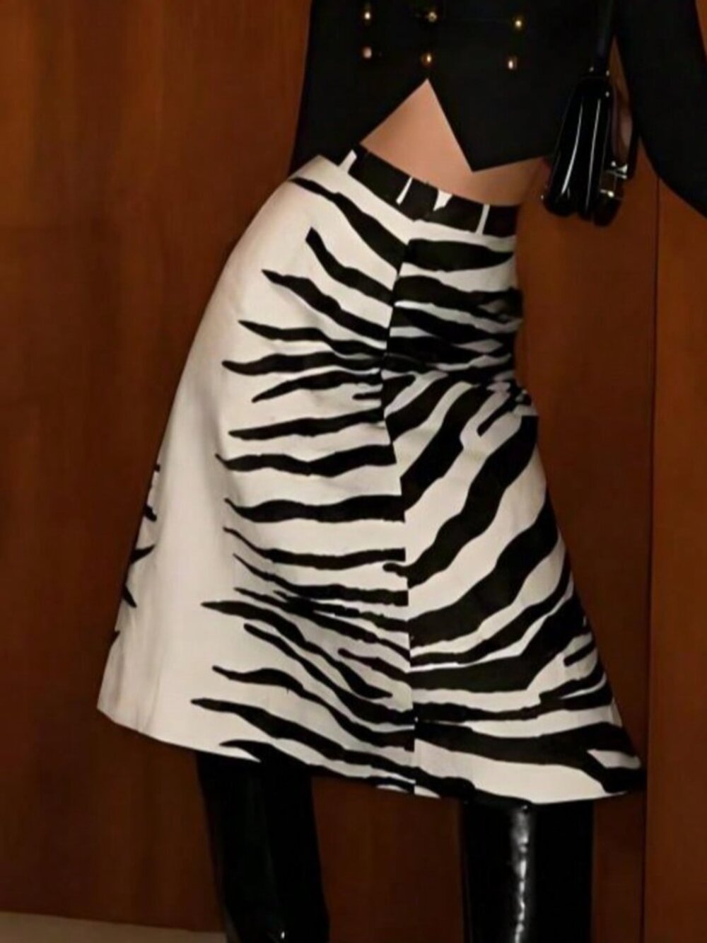 Black Elegant Women's Loose High Waisted Midi A-Line Skirt